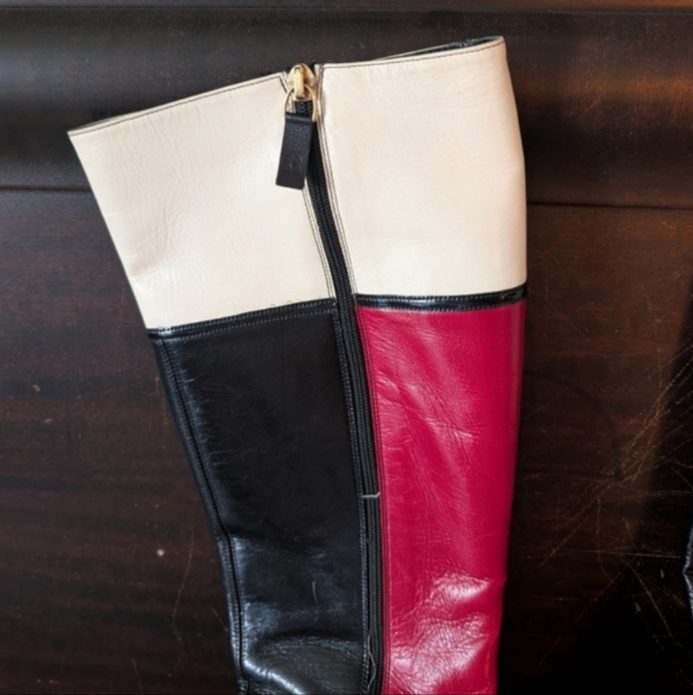 Kate Spade Made In Italy Vintage Leather Black and Red Heeled Boots EUC - Picture 5 of 10